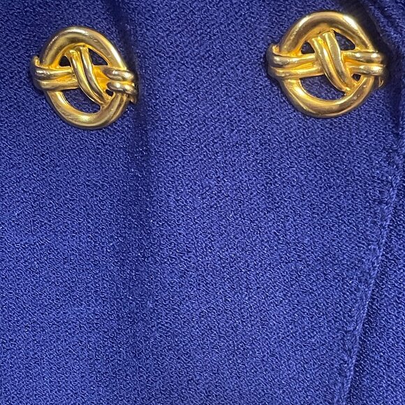 Vtg Blue STEVE FABRIKANT Santana Knit Wool Blend GOLD BUTTONS 2pc SKIRT SUIT PM! - Picture 3 of 6